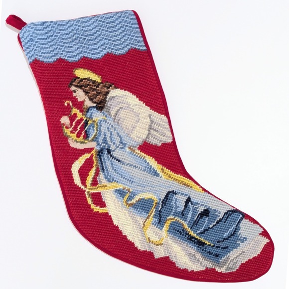 Lands' End Other - Lands End BLANK Wool Needlepoint Stocking Angel Harp (Name Removed) Petit Point